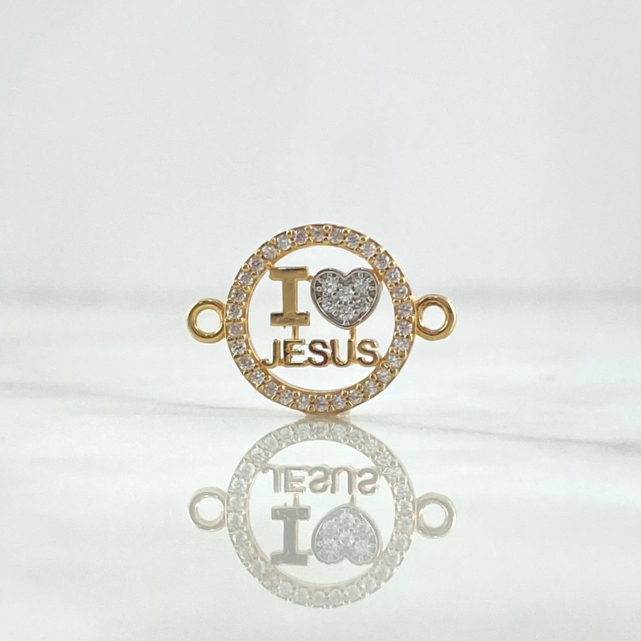 Herraje " I Love Jesus " 1.3gr / 2cm / Circones Blancos Dos Oros Amarillo Blanco 18K