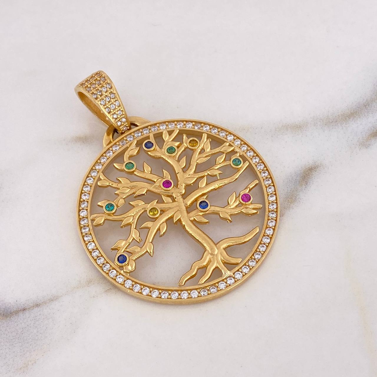 Dije Arbol De La Vida 13.8gr / 5.2cm / Circones Colores Oro Amarillo 18K #