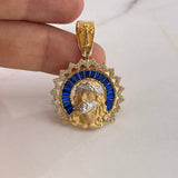 Dije Rostro Cristo 7.95gr / 3.6cm / Circones Blancos Azules Dos Oros Amarillo Blanco 18K #