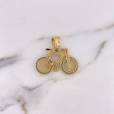 Dije Bicicleta 4.95gr / 3.2cm / Circones Blancos Negros Oro Amarillo 18K &