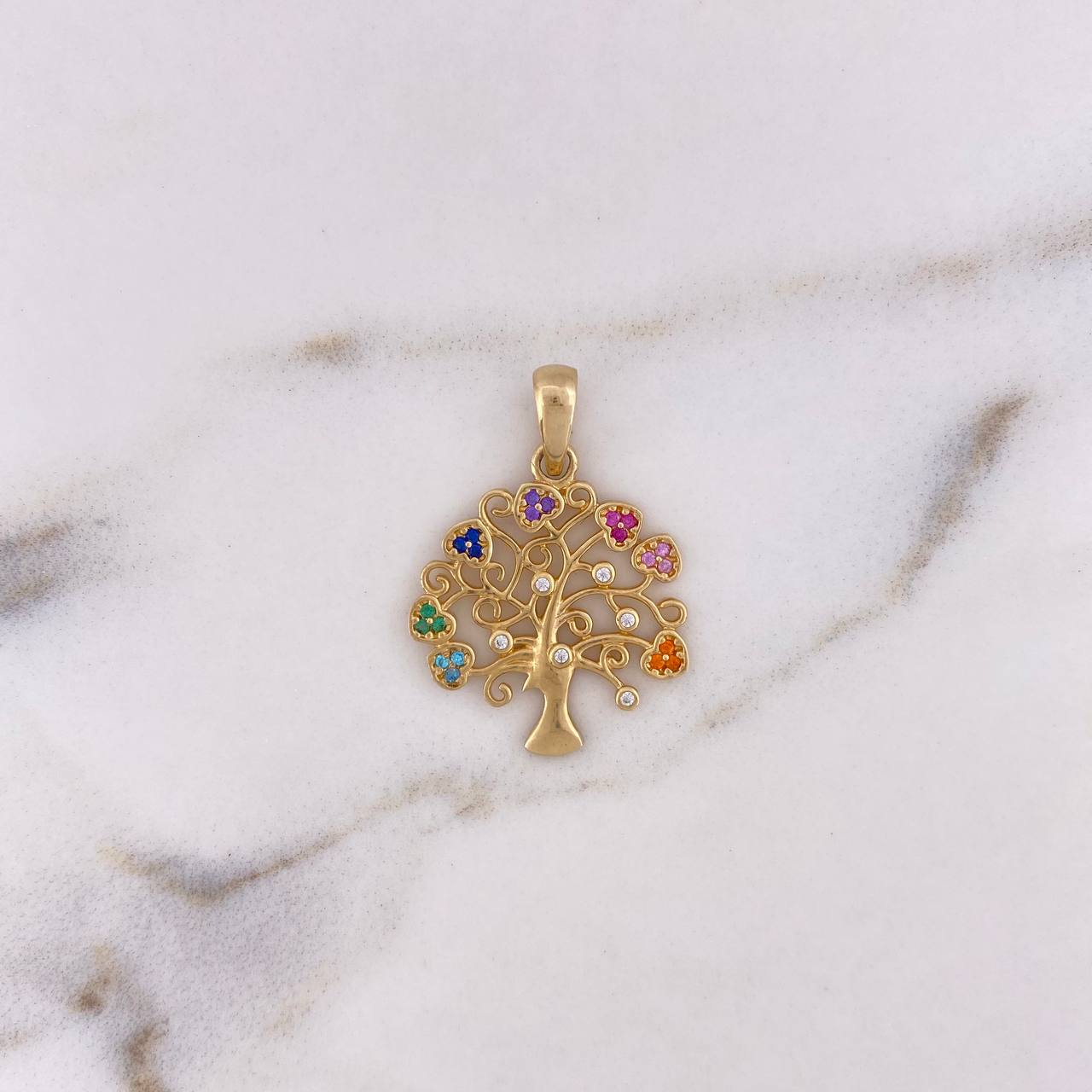 Dije Arbol De La Vida 2.5gr / 2.7cm / Circones Colores Oro Amarillo 18K #