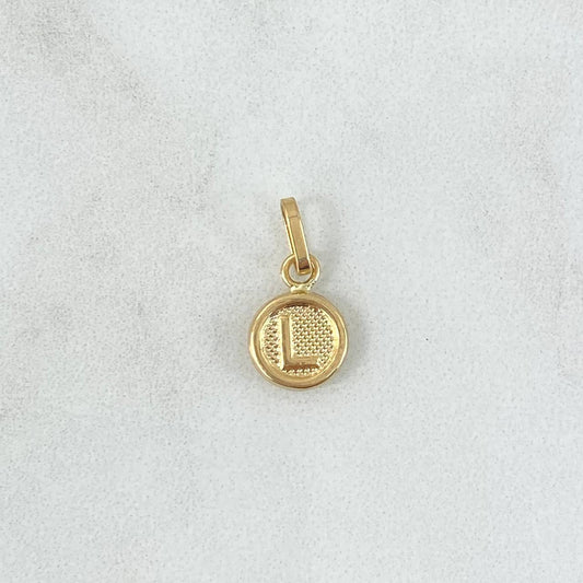 Dije Letra L 0.6gr / 1.5cm / Circulo Texturizado Rayado Oro Amarillo 18K