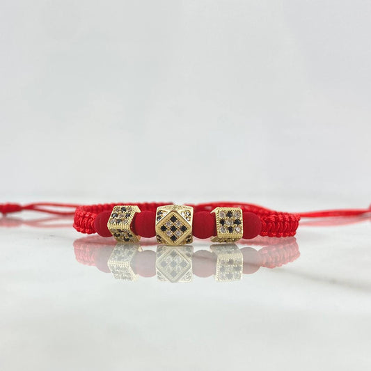 Pulsera Roja Dodecágono Cubo de Fuego 3.05gr / 6mm-5mm Circones Blancos Negros 3und Oro Amarillo 18K ©