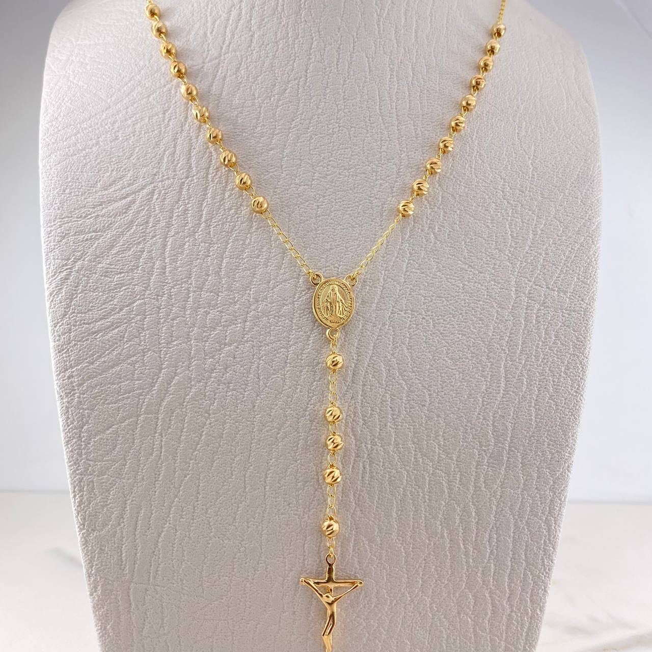 Rosario Virgen Milagrosa 12.25gr / 60cm / 4mm Bolas Diamantadas Oro Amarillo 18K $