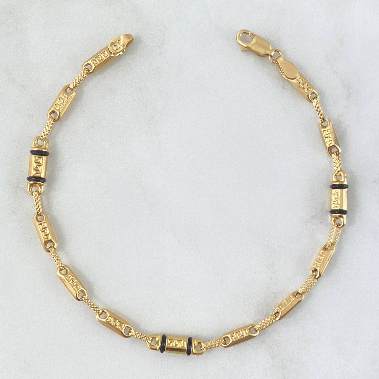 Pulso Rustico Tribal 4.05gr / 20cm / 3.7mm Diamantado - Cauchos Negros Oro Amarillo 18K ©