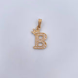 Dije Letra B Corona 1.5gr / 2.4cm / Circones Blancos Oro Amarillo 18K &