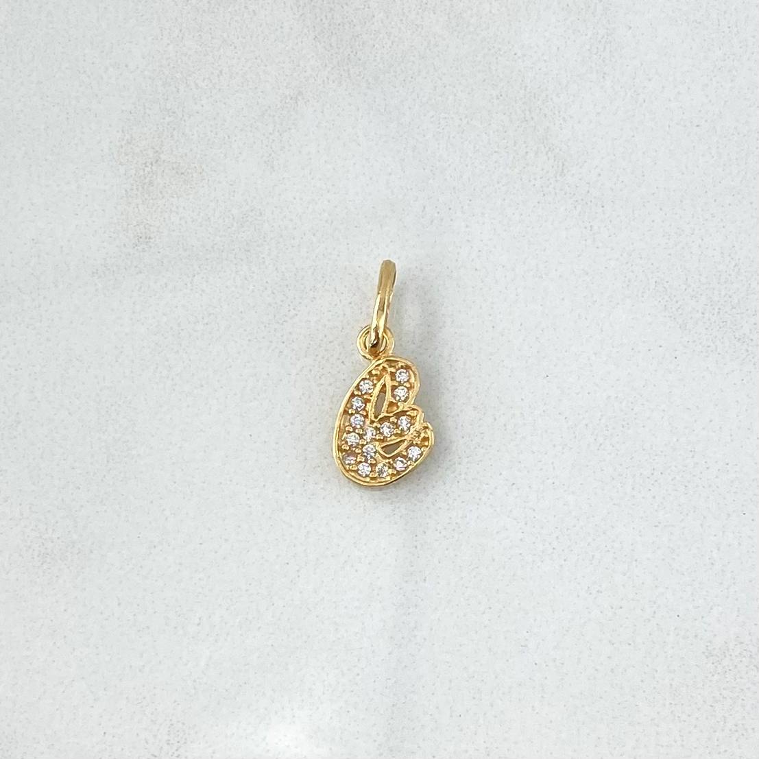 Dije Letra E Silueta 0.7gr / 1.6cm / Circones Blancos Oro Amarillo 18K