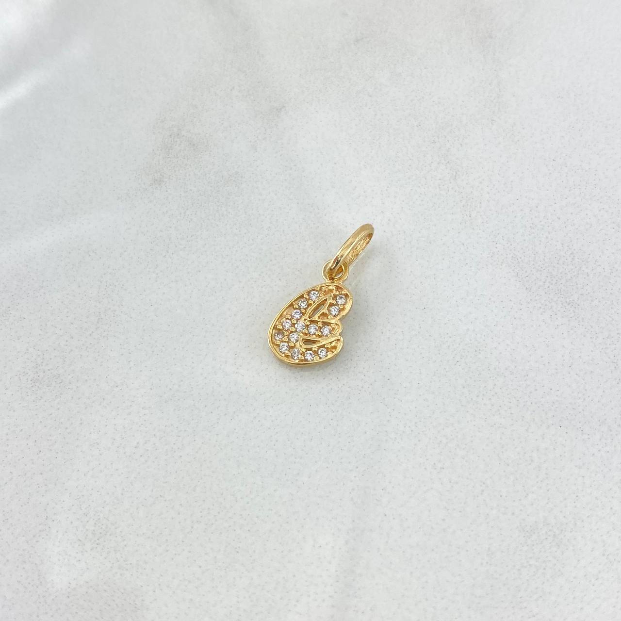 Dije Letra E Silueta 0.7gr / 1.6cm / Circones Blancos Oro Amarillo 18K