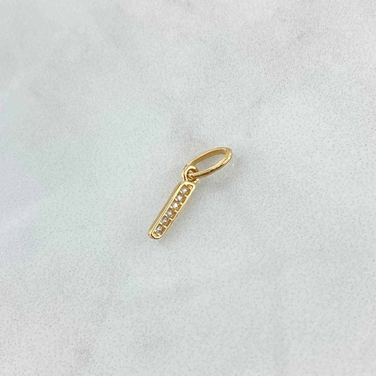 Dije Letra I Silueta 0.4gr / 1.6cm / Circones Blancos Oro Amarillo 18K *