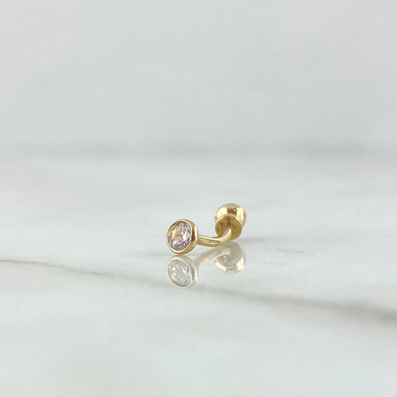 Piercing Ombligo Bisel Media Curva 0.3gr / 1.5cm / Circon Blanco Rosca Bola Oro Amarillo 18K (Joya)