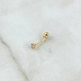 Piercing Ombligo Bisel Media Curva 0.3gr / 1.6cm / Rosca Bola Circon Blanco Oro Amarillo 18K (Joya) ©