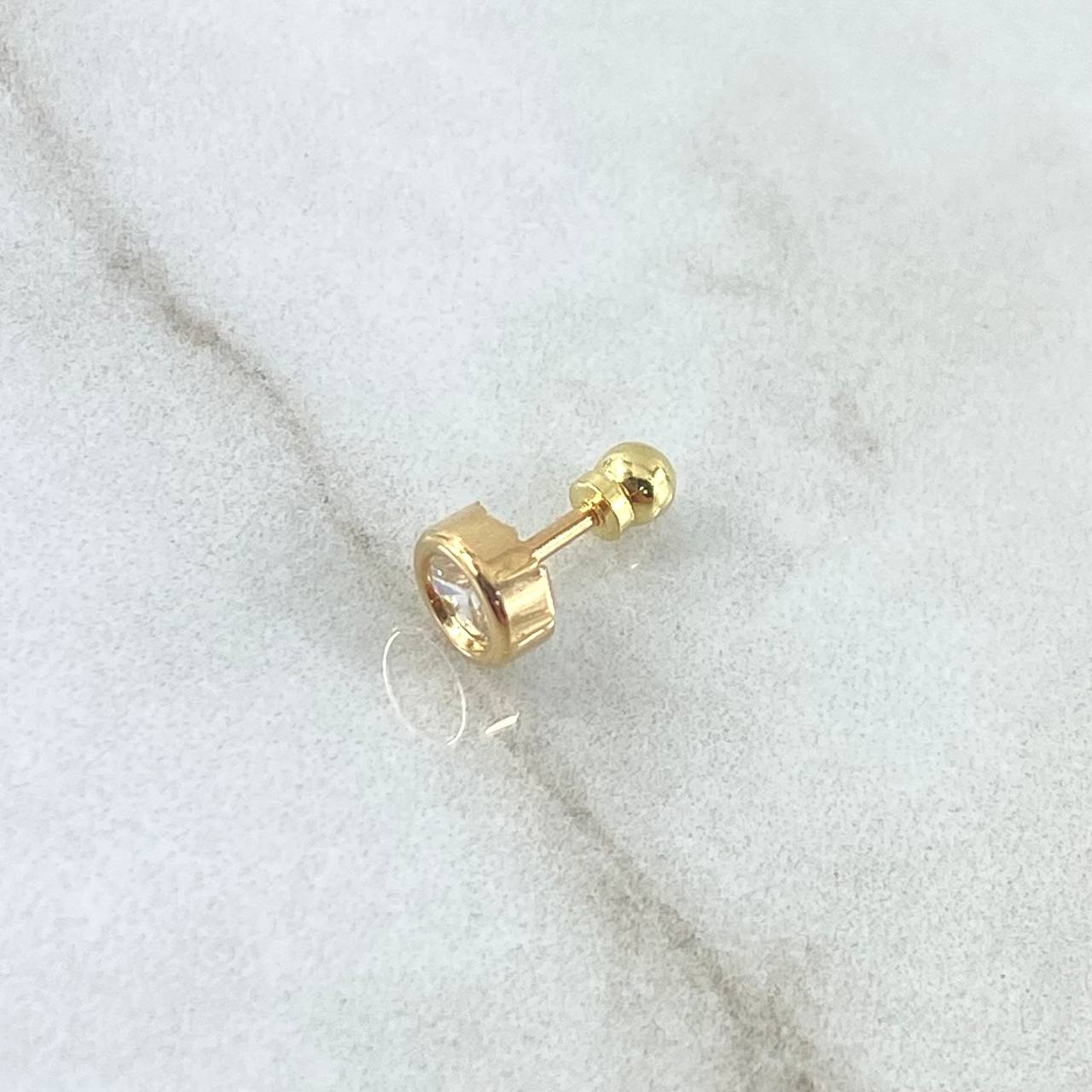 Piercing Bisel 0.5gr / 1.1cm / 5mm Circon Blanco Rosca Bola Oro Amarillo 18K (Joya) ©