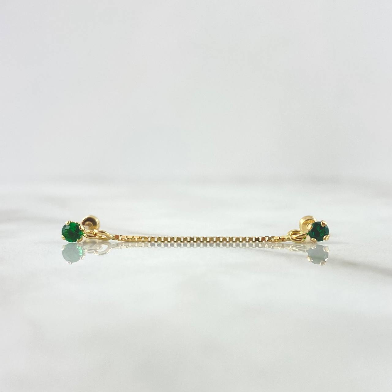 Piercing Doble Colgante 0.8gr / 4cm / Rosca Bola Circon Verde Oro Amarillo 18K (Joya)