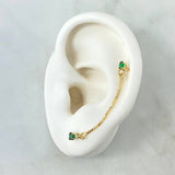 Piercing Doble Colgante 0.8gr / 5.5cm / Circones Verdes Oro Amarillo 18K (Joya) *