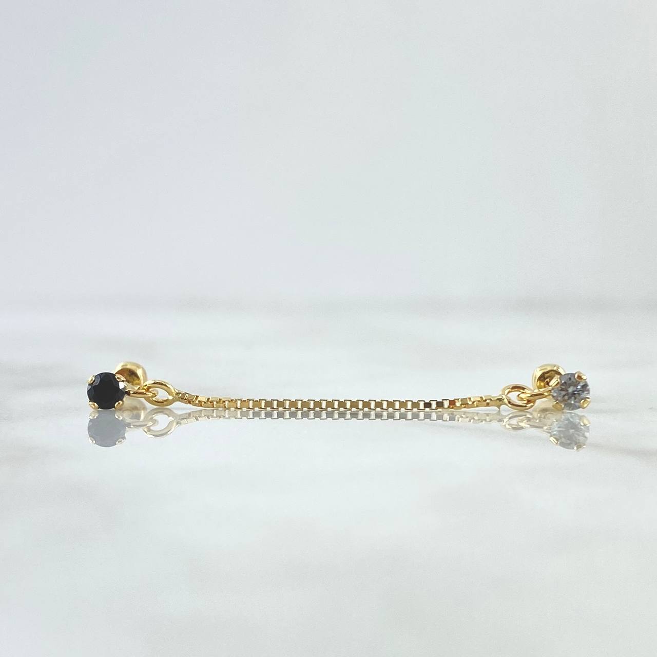 Piercing Doble Colgante 0.85gr / 4cm / Rosca Bola Circon Negro Blanco Oro Amarillo 18K (Joya)