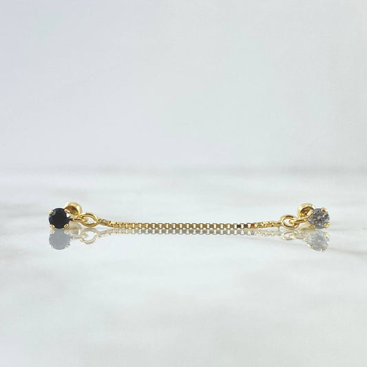 Piercing Doble Colgante 0.85gr / 4cm / Rosca Bola Circon Negro Blanco Oro Amarillo 18K (Joya)