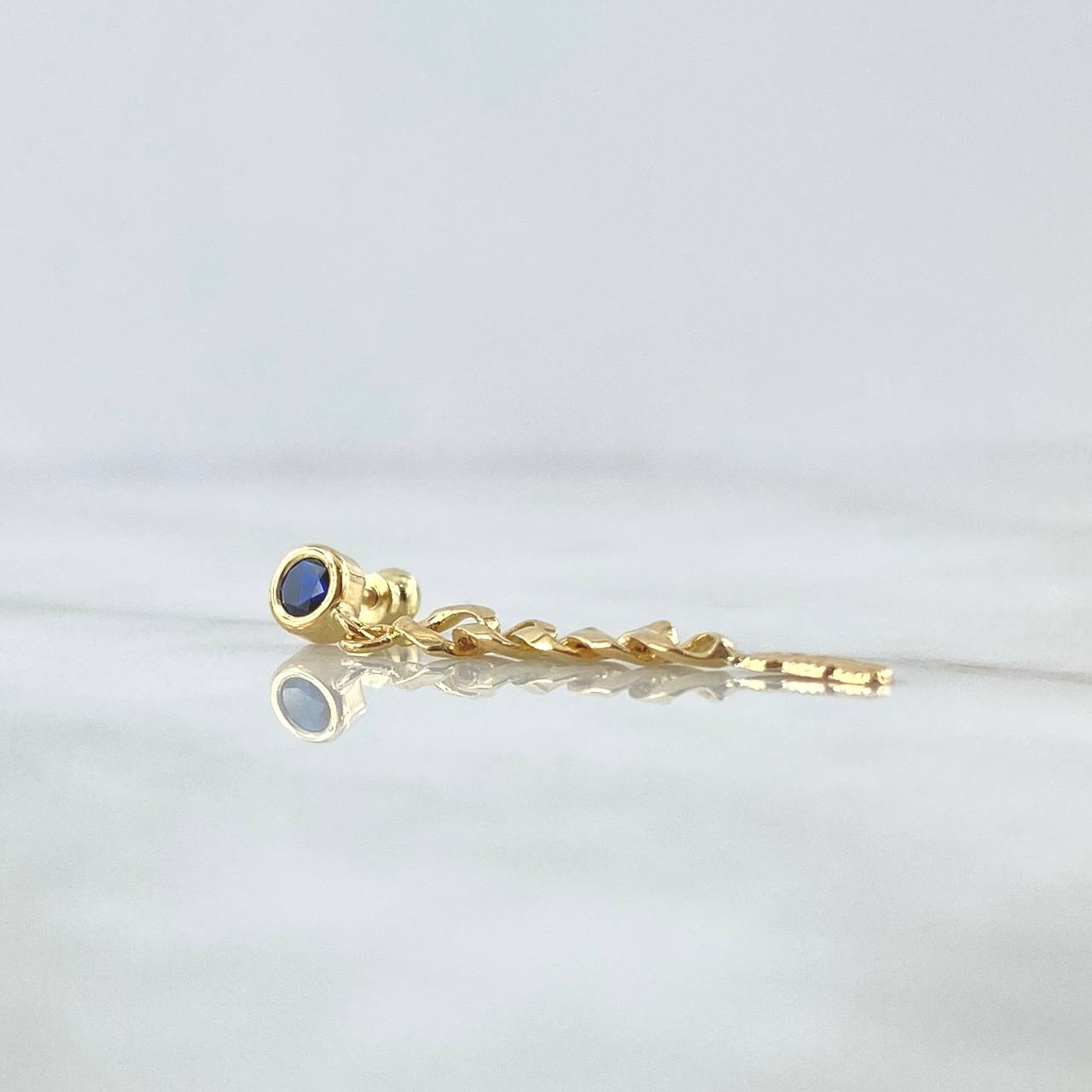 Piercing Bisel Pluma Colgante 1.05gr / 3.4cm / Rosca Bola Circon Azul Oro Amarillo 18K (Joya)