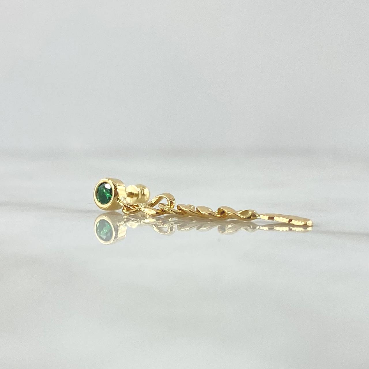 Piercing Bisel Pluma Colgante 1.05gr / 3.4cm / Rosca Bola Circon Verde Oro Amarillo 18K (Joya)