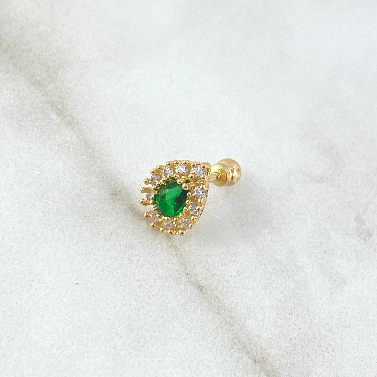 Piercing Halo Gota 1.05gr / 1.2cm / Circones Blancos Verde Rosca Bola Oro Amarillo 18K (Joya) ©