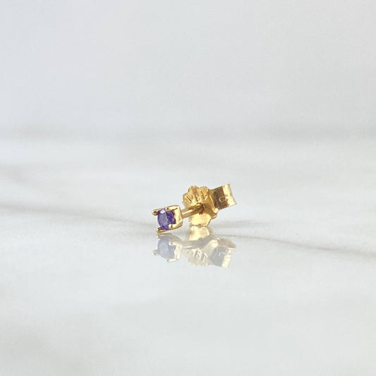 Piercing Chispa Cuatro Garras 0.3gr / 1.2cm / Circon Violeta Broche Mariposa Oro Amarillo 18K (Joya) ©