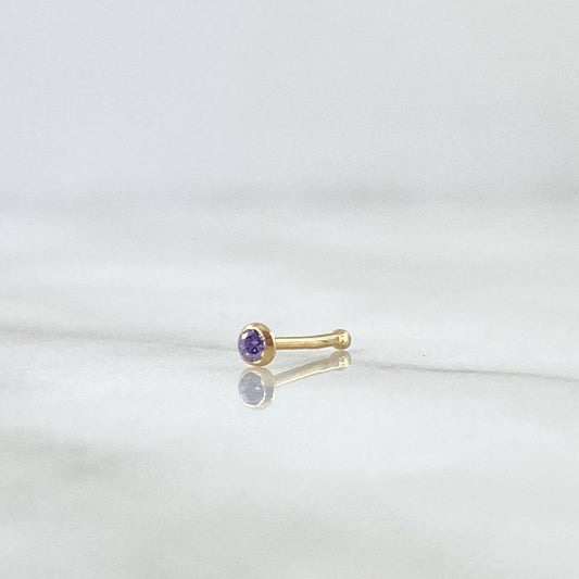 Piercing Chispa Fija Bisel 0.1gr / 1cm / Circon Violeta Oro Amarillo 18K (Joya) ©