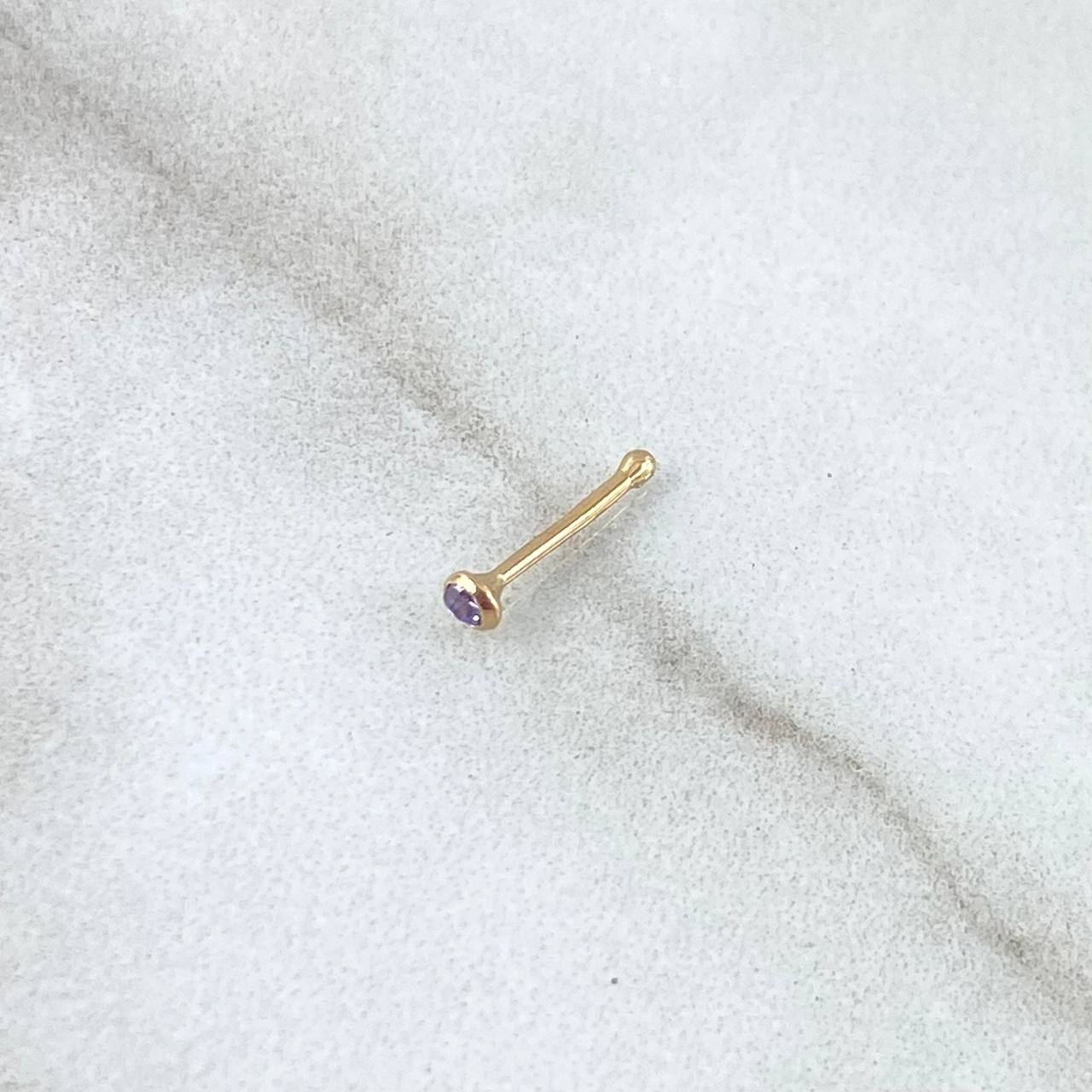 Piercing Chispa Fija Bisel 0.1gr / 1cm / Circon Violeta Oro Amarillo 18K (Joya) ©