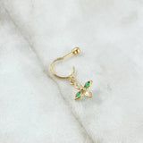 Piercing Flor Colgante Curvo 0.8gr / 2.3cm / Circones Blancos Verdes Rosca Bola Oro Amarillo 18K (Joya) ©