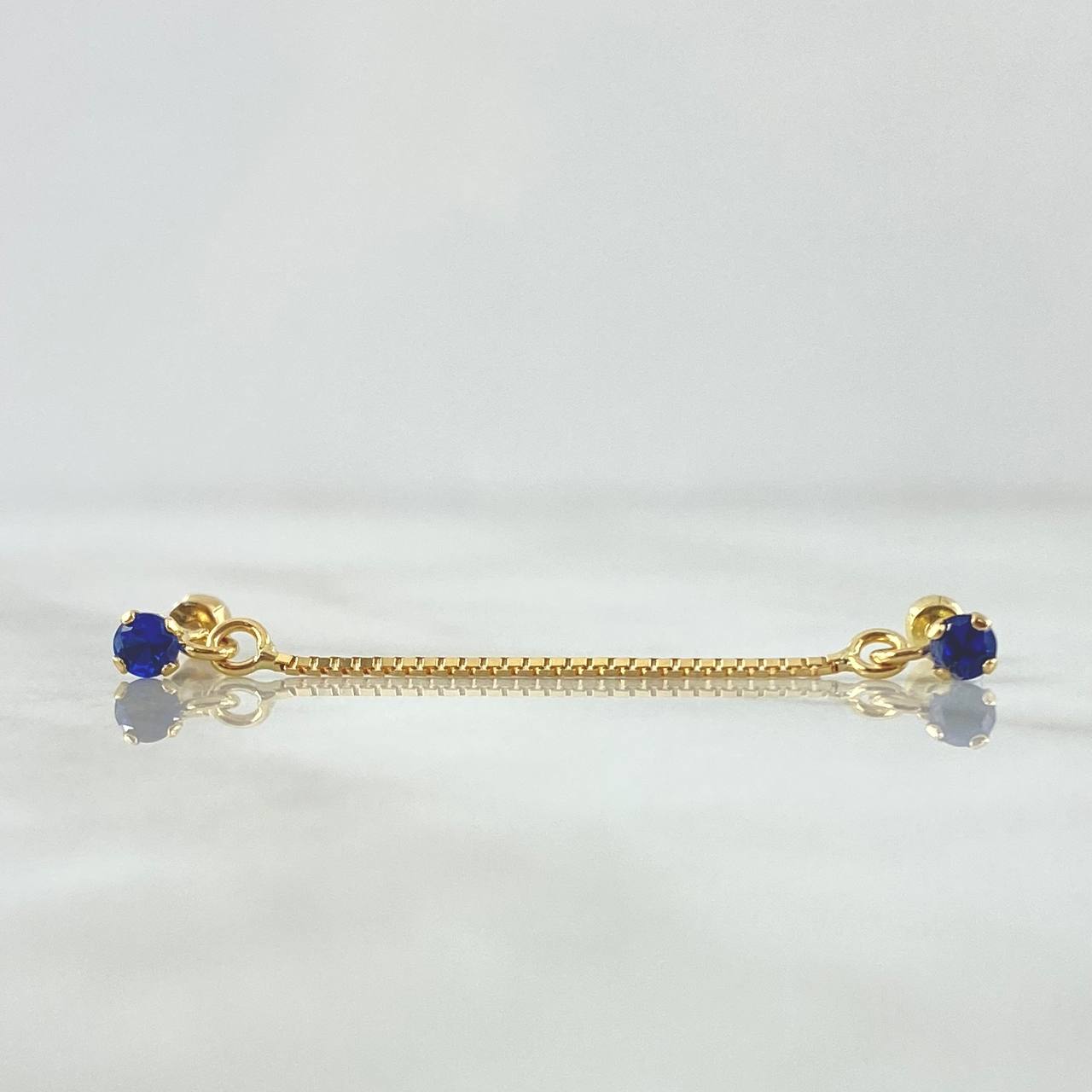 Piercing Doble Colgante 0.8gr / 4cm / Rosca Bola Circon Azul Rey Oro Amarillo 18K (Joya) ©