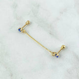 Piercing Doble Colgante 0.8gr / 4cm / Rosca Bola Circon Azul Rey Oro Amarillo 18K (Joya) ©