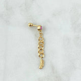 Piercing Bisel Pluma Colgante 1.15gr / 3.3cm / Circon Fucsia Oro Amarillo 18K (Joya) *