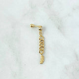 Piercing Bisel Pluma Colgante 1.1gr / 3.3cm / Circon Blanco Rosca Bola Oro Amarillo 18K (Joya) ©