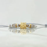 Pulsera Gris Herraje Lobo 8gr / 5mm-6mm Bolas Lisas 12und Circones Blancos Dos Oros Amarillo Blanco 18K