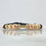 Pulsera Negra Herraje Pesa 4.1gr / 5mm-6mm-7mm Bolas Diamantadas Neoprenos Circones Blancos Dos Oros Amarillo Rosa 18K