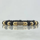 Pulsera Negra Herraje Cilindro de Fuego 3.7gr / 6mm Bolas Lisas 10und Neoprenos Oro Amarillo 18K