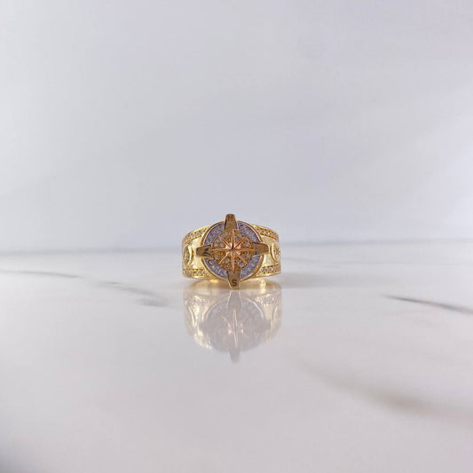 Anillo Brujula Estrella Cardinal 11.15gr / T10 1/2 / Circones Blancos Tres Oros 18K $