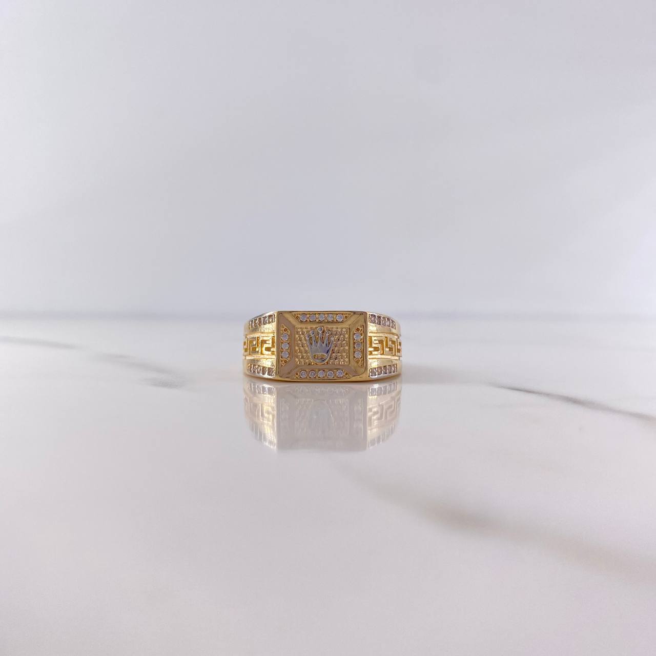 Anillo Rectangular Corona RX 7.15gr / T10 1/4 / Circones Blancos Dos Oros Amarillo Blanco 18K $