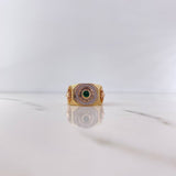 Anillo Crono Tempo Tribal 11.5gr / T11 / Medusa Circones Verde Blancos Tres Oros 18K &