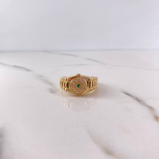 Anillo Cinturon Crono Tempo 7.45gr / T11 / Circones Verde Blancos Oro Amarillo 18K $