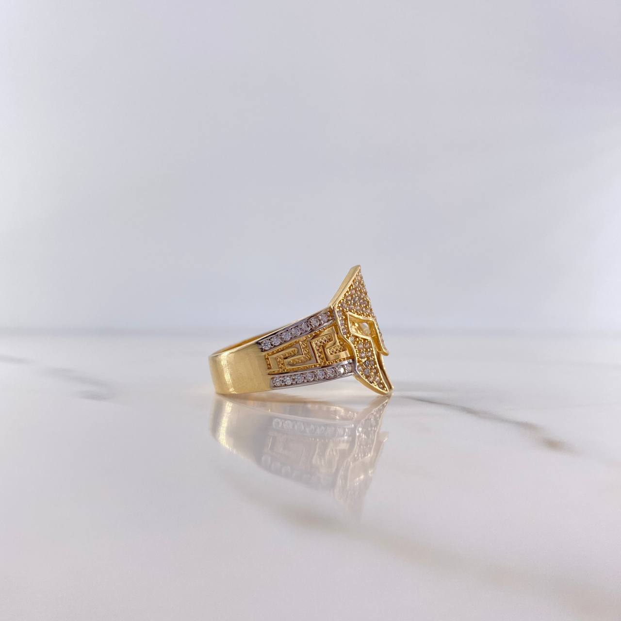 Anillo Casco De Gladiador 8.4gr / T10 / Circones Blancos Dos Oros Amarillo Blanco 18K &