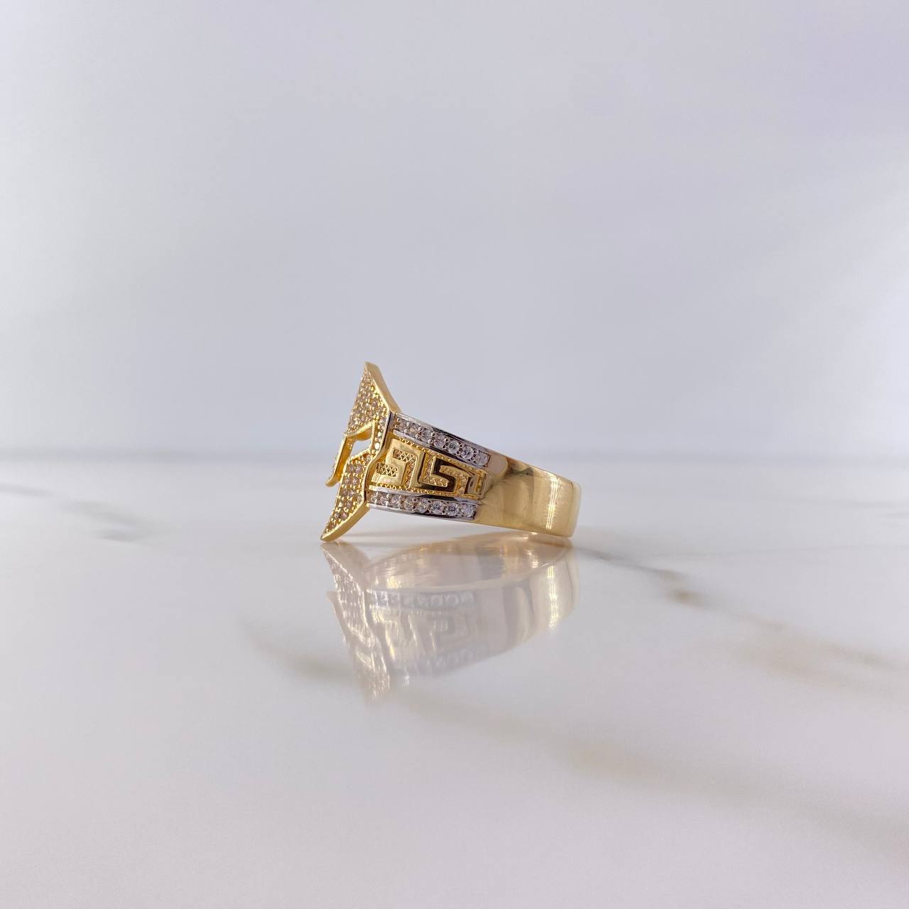 Anillo Casco De Gladiador 8.4gr / T10 / Circones Blancos Dos Oros Amarillo Blanco 18K &