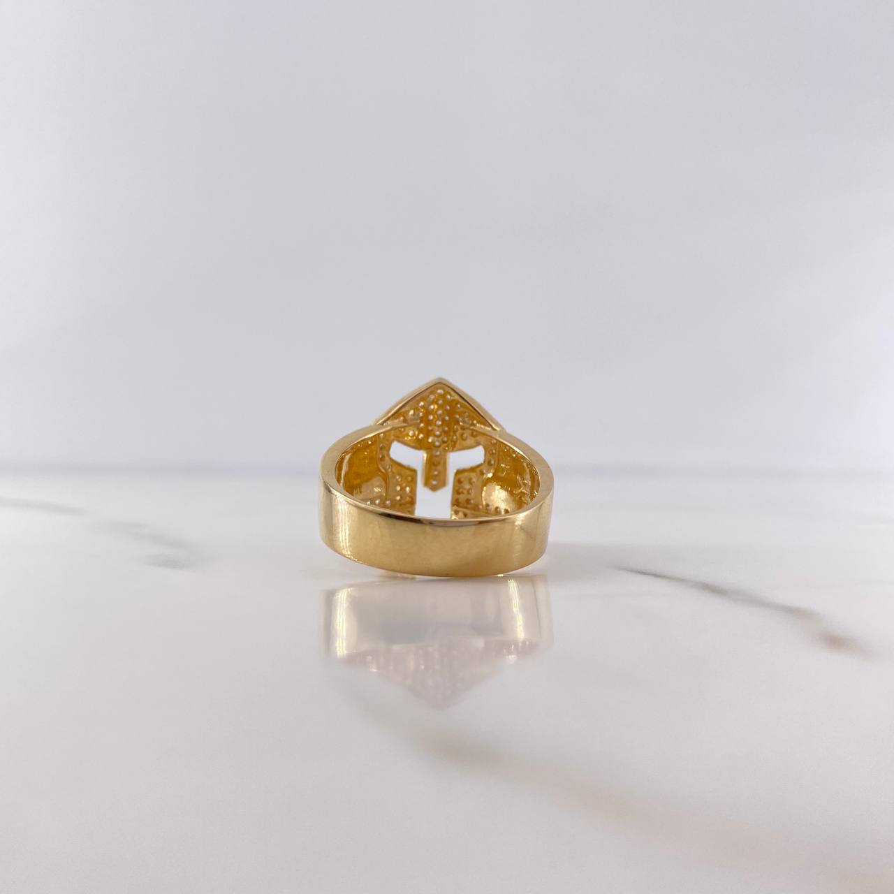 Anillo Casco De Gladiador 8.4gr / T10 / Circones Blancos Dos Oros Amarillo Blanco 18K &