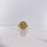 Anillo Cruz Manto 9.25gr / T8 3/4 / Circones Blancos Dos Oros Amarillo Blanco 18K &