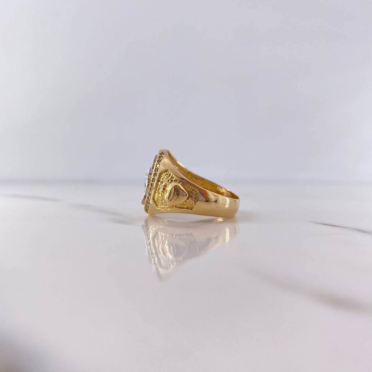 Anillo Cruz Manto 9.25gr / T8 3/4 / Circones Blancos Dos Oros Amarillo Blanco 18K &