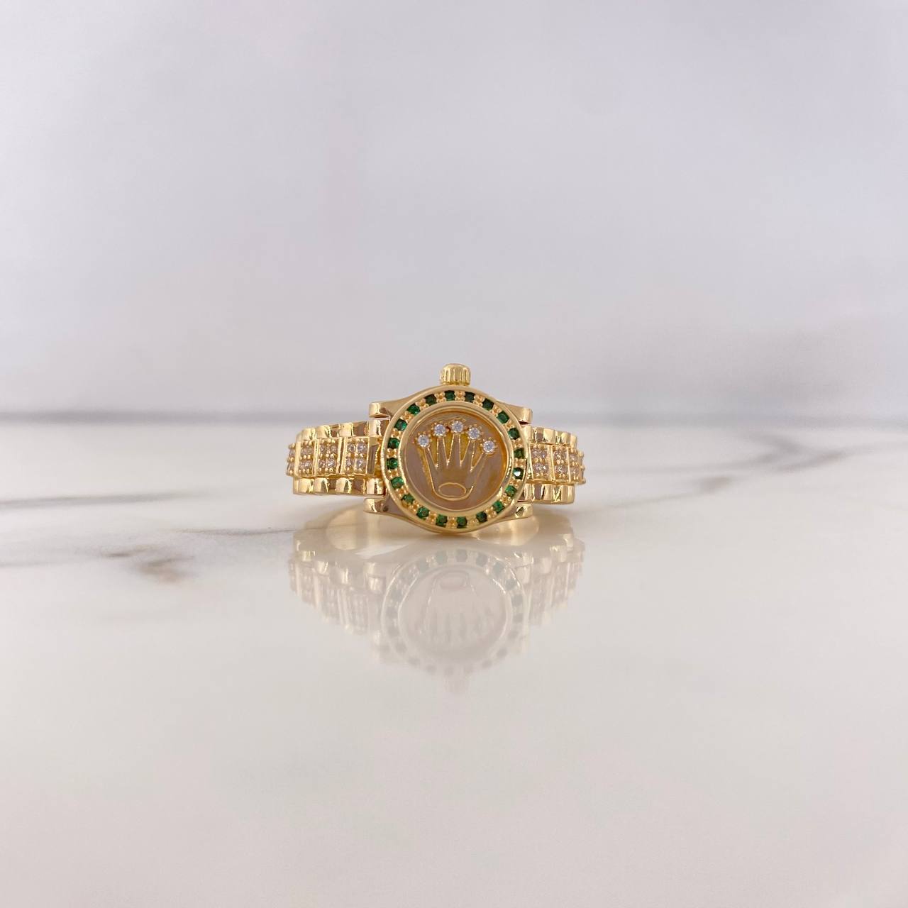 Anillo Correa Corona RX 10gr / T9 / Circones Verdes Blancos Oro Amarillo 18K &