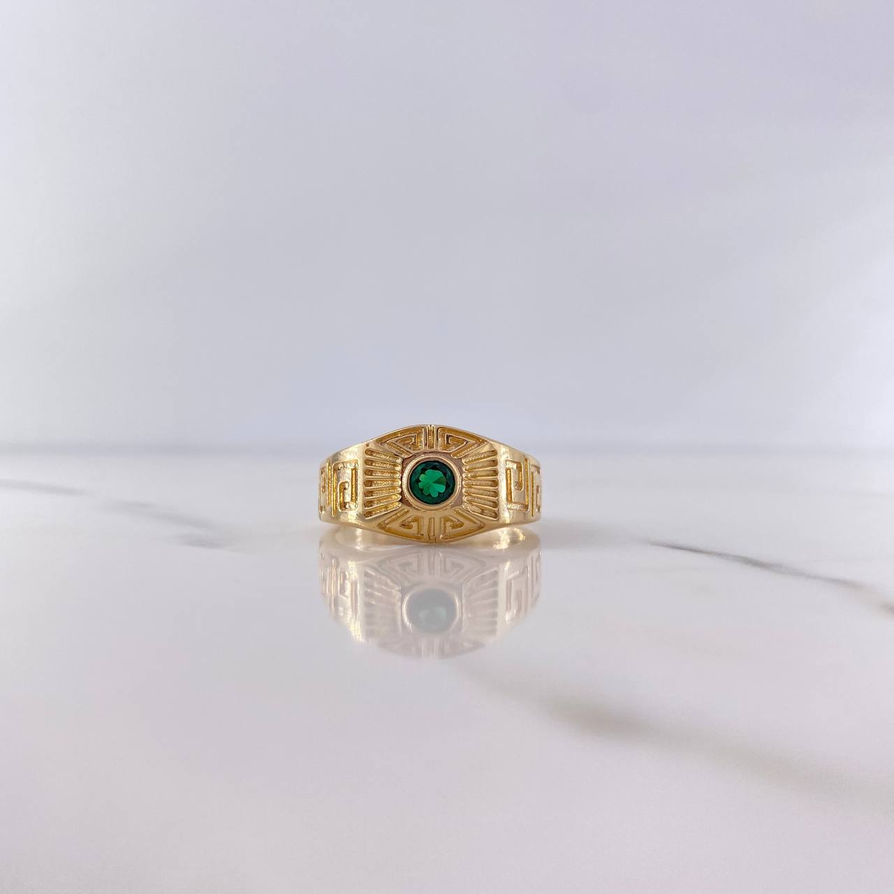 Anillo Centro Rallado 6.85gr / T10 1/2 / Tribal Circon Verde Oro Amarillo 18K &