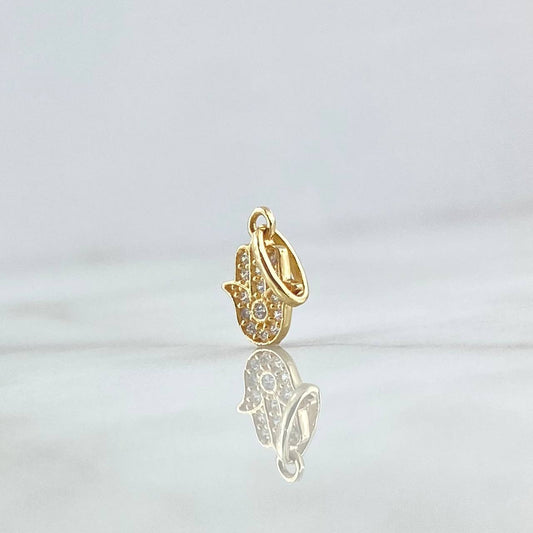 Dije Mano Hamsa 0.6gr / 1.6cm / Circones Blancos Oro Amarillo 18K