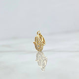 Dije Mano Hamsa 0.6gr / 1.6cm / Circones Blancos Oro Amarillo 18K