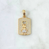 Dije Placa Niño 4.45gr / 3.1cm / Silueta Corazón Circones Blancos Dos Oros Amarillo Blanco 18K