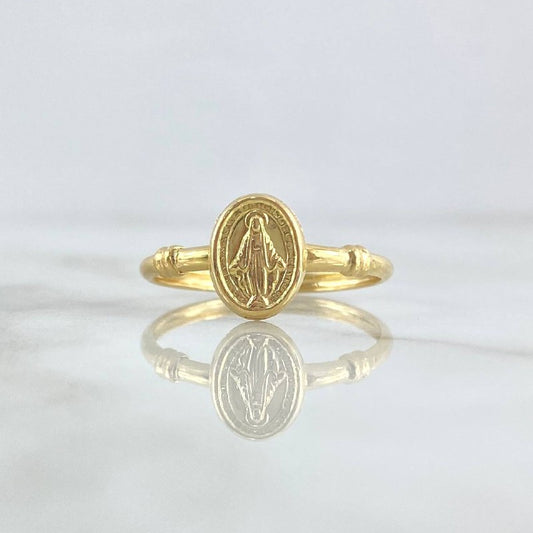 Anillo Sello Virgen Milagrosa 1.2gr / T6 3/4 / Nudo Liso Oro Amarillo 18K