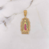 Dije Virgen Guadalupe 7.65gr / 4.8cm / Circones Blancos-Fucsias-Verdes Oro Amarillo 18K #